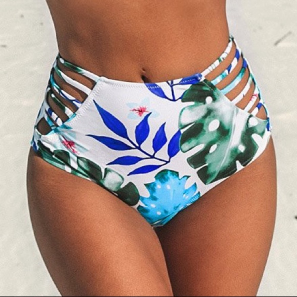 Cupshe Tropical Palms High Waist Bikini Bottom NWT